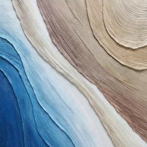 Ethereal Strata Of Cerulean Flow And Earthbound Ochre Sedimentary Rhythms — David Moreau, Plaster & Texture Art
