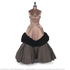 Strapless Ball Gown In Rose Satin And Grey Taffeta, With Custom Dress Form — Charles Wilson Brega James, 1950s American Realism