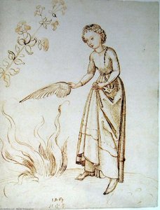 Young Girl Assisting Fire — Martin Schongauer