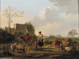 Landschap Met Vee - Landscape With Cattle; Het Melkuur — Pieter Gerardus Van Os
