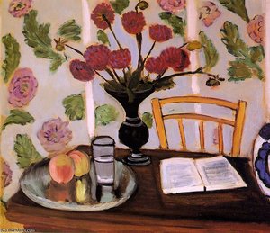 Still Life - Bouquet Of Dahlias And White Book — Henri Matisse