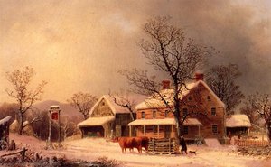 Oxen Hauling Logs On A Sled — George Henry Durrie