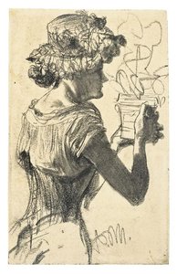 Woman With Flower Pot — Adolph Von Menzel