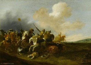 A Cavalry Skirmish In A Landscape — Jan Jacobsz Van Der Stoffe