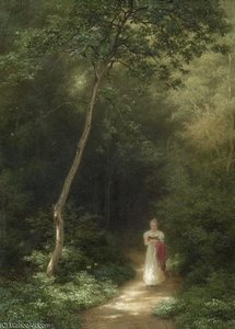 Lesende Frau Auf Einem Waldweg — Robert Zund