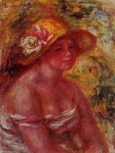Bust Of A Young Girl Wearing A Straw Hat — Pierre-auguste Renoir, Impressionism