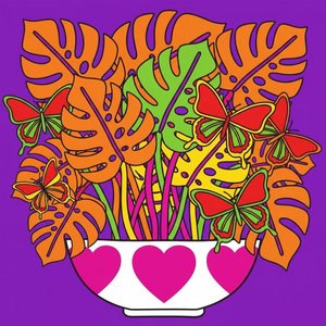 Vibrant Botanical Symphony in Purple and Gold: A Singular Masterpiece of Joy