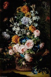 Flowers In A Basket — Jean-baptiste Monnoyer, Baroque