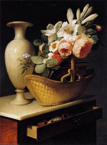Still-life With A Basket Of Flowers — Antoine Berjon, Romantic Landscape