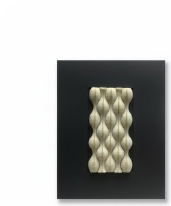 Cream Origami Wave Wall Sculpture, Modern Art Mixed Media Construction With Black Fr