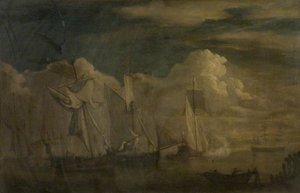 Shipping Piece With A Ship Firing Gun — Francis Swaine