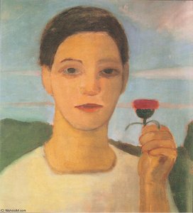 Portrait Of Sister Herma With Artichoke Flower In His Raised Hand — Paula Modersohn-becker