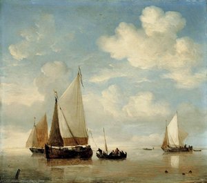 Calm - Dutch Smalschips And A Rowing Boat — Willem Van De Velde The Elder