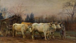 White Oxen, Baron Robert's Estate, Chantilly — Sir Alfred James Munnings