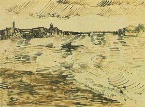 The Rhone With Boats And A Bridge — Vincent Willem Van Gogh, Post-impressionism