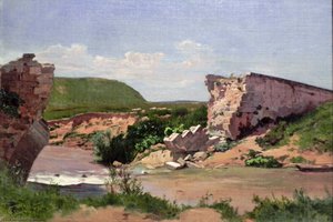 Landschaft mit Brückenruine