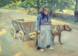 Alte Frau Mit Hundefuhrwerk — Heinrich Zille