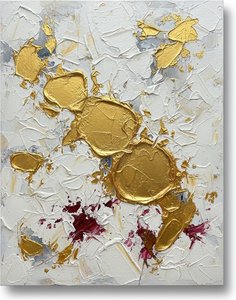 Gilded Momentum: A Monumental Study In Sculptural Gold And Crimson Impasto — David Moreau, Contemporary Abstract