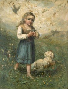 Child With Birds And Dog — Edward Mitchell Bannister