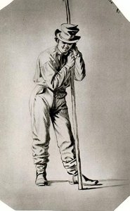 Study Of A Raftsman For In A Quandary Or Mississippi Raftsmen At Cards — George Caleb Bingham