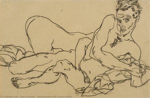 Selbstporträt Mit Einer Weiblichen Nacktheit — Egon Schiele