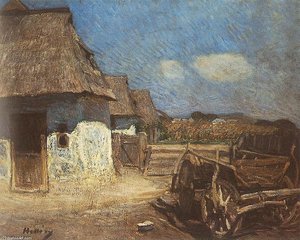 Peasant Yard With Cart — Simon Hollósy