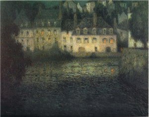 House by the river in full moon