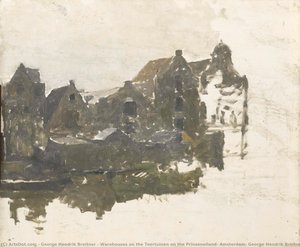 Warehouses on the Teertuinen on the Prinseneiland, Amsterdam, George Hendrik Breitner, 1880 - 1923