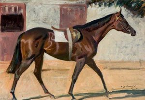 A Bay Racehorse By A Stable — Sir Alfred James Munnings, Impressionism