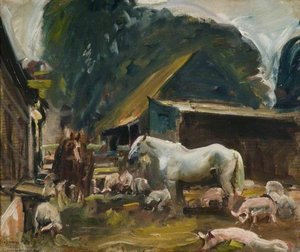 Eine Hofszene — Sir Alfred James Munnings, Impressionistische Landschaft