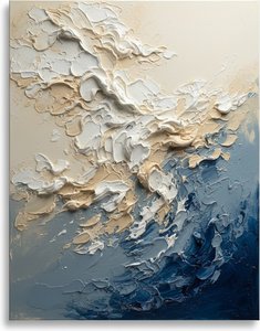 Ephemeral Tides Of Midnight Blue And Sculpted Cream In Eternal Motion — David Moreau, Contemporary Abstract