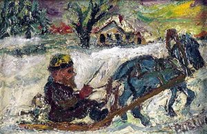 Russian Man On Sled Pulled By Horse — David Davidovich Burliuk