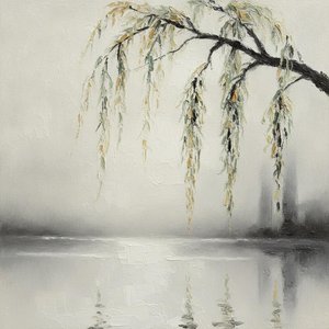 Charcoal Willow Strands Amidst a Pale Fog
