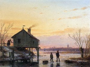 Scaters At Wooden House Sun — Andreas Schelfhout