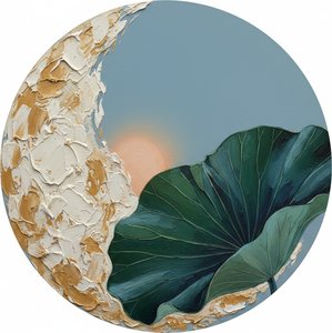 Himmlische Konvergenz Von Vergoldetem Impasto Und Dem Stillen Blaugrünen Lotus-tondo — Laurent Fontaine