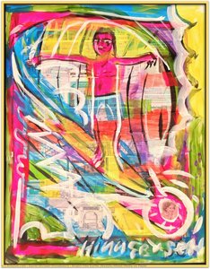 Bright Film Surfer 28x22in Mixed Media On Paper — David Michael Hinnebusch, Expressionism