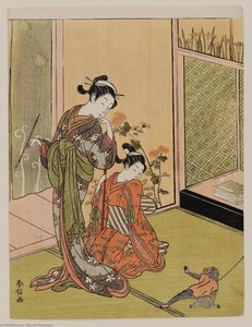 Courtesan And Shinzô With A Pet Monkey — Suzuki Harunobu