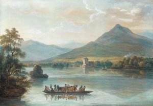 Ross Castle, Killarney, With Villagers On A Ferryboat — Paul Sandby