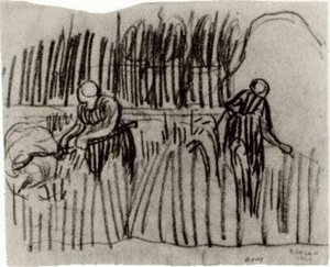 Two Women Working In Wheat Field — Vincent Willem Van Gogh, Post-impressionism