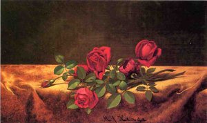 Roses Lying On Gold Velvet — Martin Johnson Heade