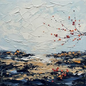 Ephemeral Horizon: A Monumental Study Of Turbulent Skies And Crimson Embers — Christian Noiret, Contemporary Abstract