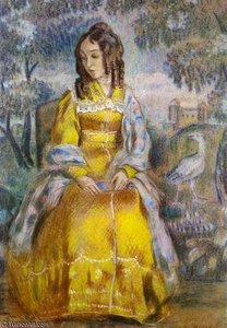 Lady Seated, With A Tapestry In The Background — Victor Borisov Mtov