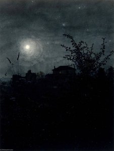 Moonlight Scene, Houses in the Background