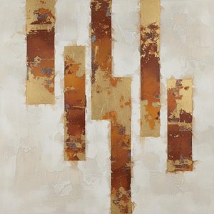 Ephemeral Pillars Of Ochre And Rust Against Time's Distressed Canvas — Christian Noiret, Contemporary Abstract Painting
