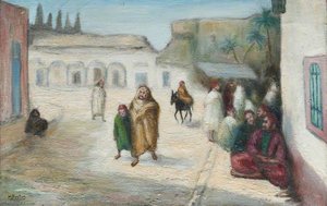 Tunisian Street Scene With Donkey — Georges Van Houten