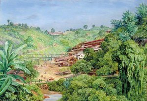 Vista De Las Antiguas Minas De Oro Desde El Porche En Morro Velho, Brasil — Marianne North, Romantic Landscape Painting