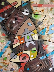 Radio Waves, Oil And Acrylic On Bas-relief In Plaster On Canvas (80 X 60 Cm) (2009) — Andrea Benetti