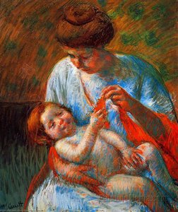 Baby Lying On His Mother S Lap, Reaching To Hold A Scarf — Mary Stevenson Cassatt, Impressionism