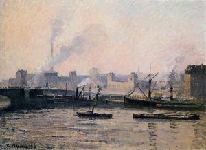 The Pont Boieldieu , Rouen - Fog. — Camille Pissarro, Impressionism