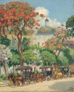 Horse-drawn Carriages Of Ponce — Miguel Pou Becerra, Impressionism